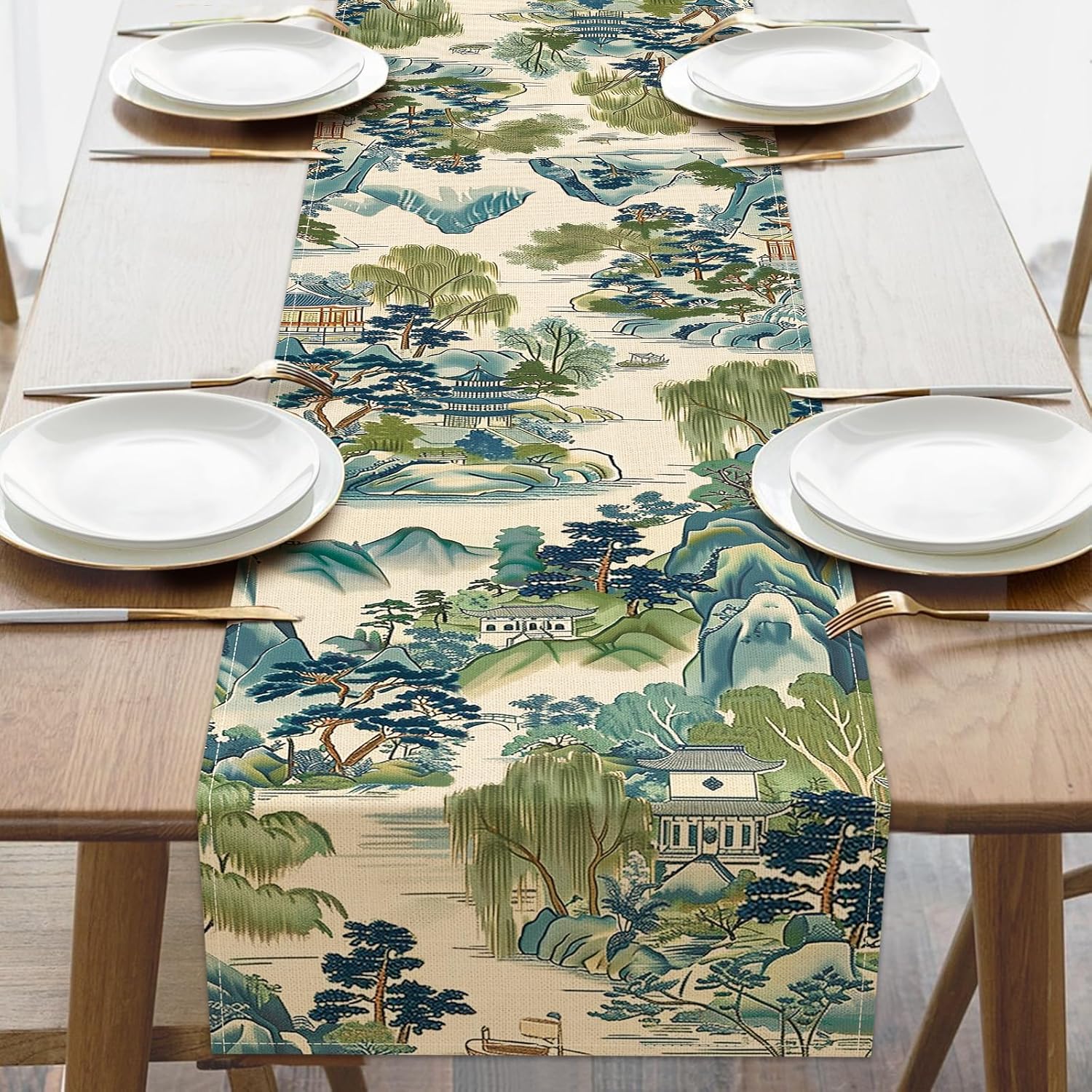 Kitchen Appliances Table - Скатерть-дорожка из льна с пейзажным рисунком